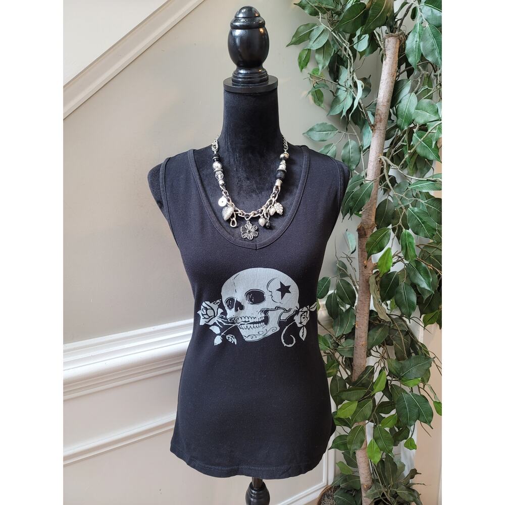Venus Shirt Dress Women's Size Medium‎ Black Cotton Sleeveless Graphic Print